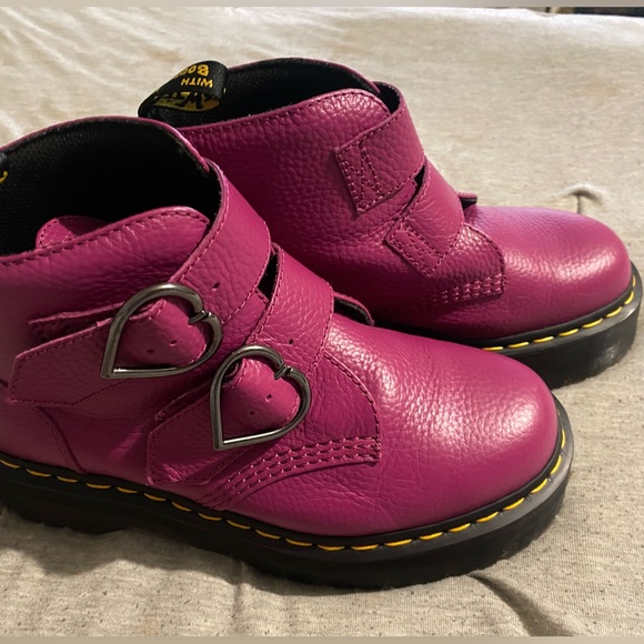 DEVON HEART LEATHER PLATFORM BOOTS- PINK - Picture 3 of 4